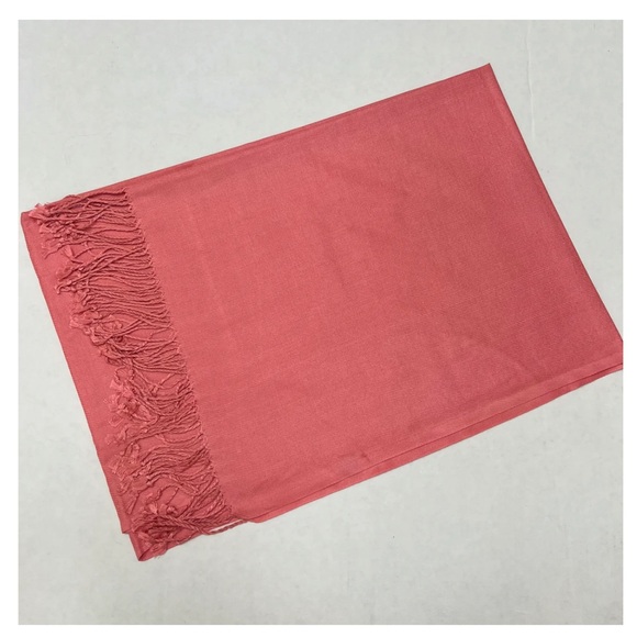 Pashmina-Shawl/Scarf in Jacquard Pattern Deep Coral 28”W x 68”H - Picture 11 of 14